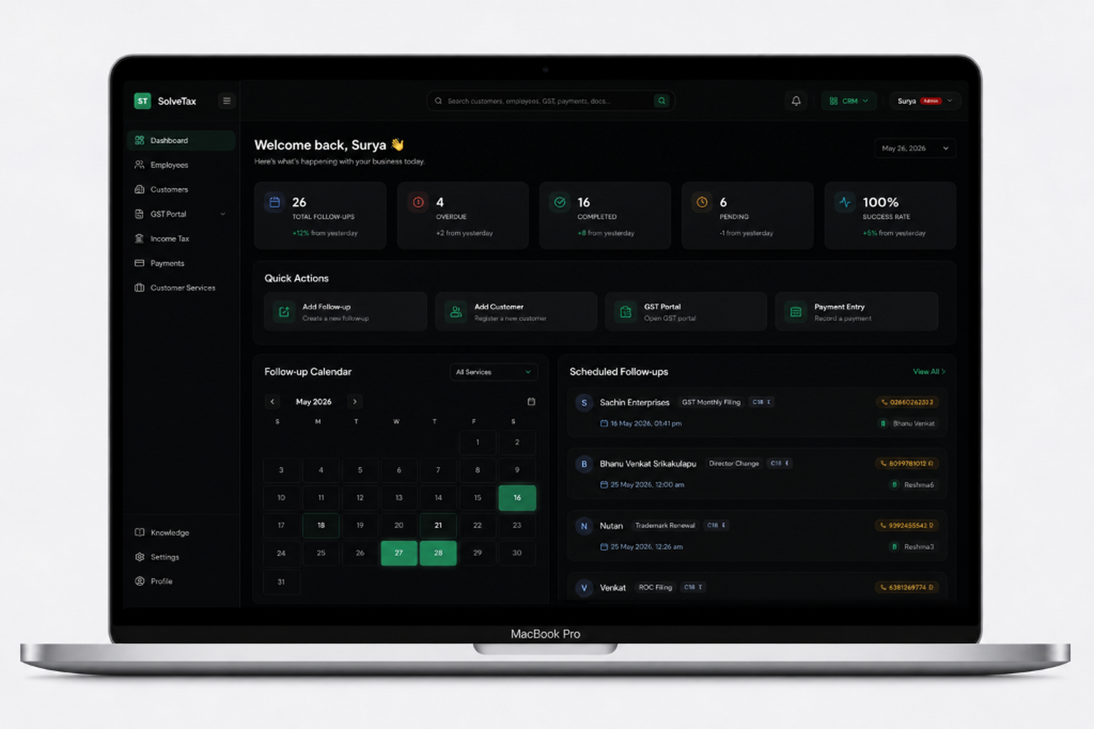 SolveTax SaaS Dashboard Mockup